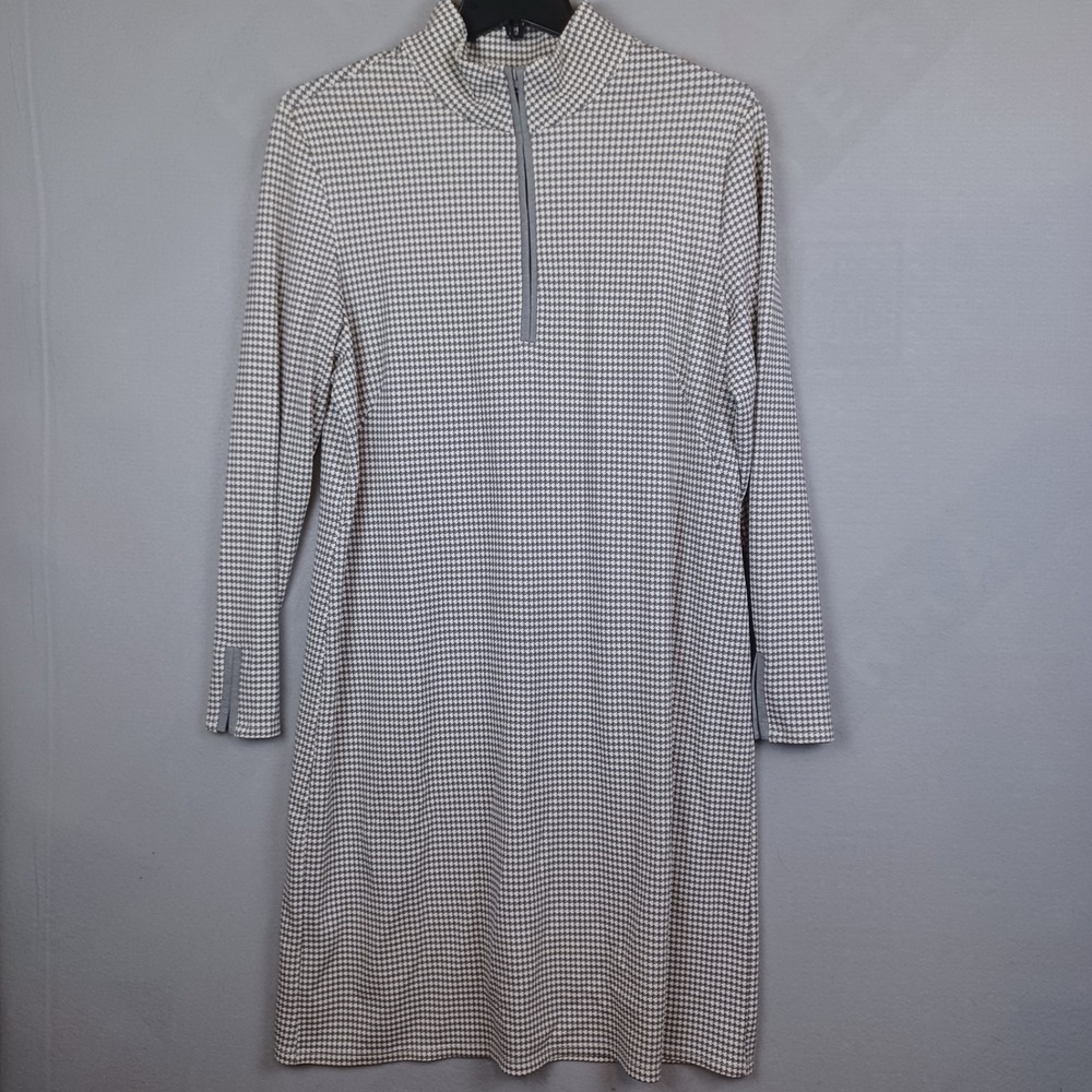 Jude Connally Anna Dress XXL Gray White Houndstooth 1/4 Zip Long Sleeve USA
